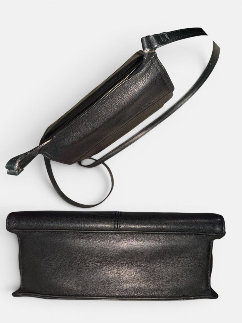VTG Fossil Crossbody Organizer Black Pebbled Leather Multicompartment Travel Bag - Picture 5 of 8